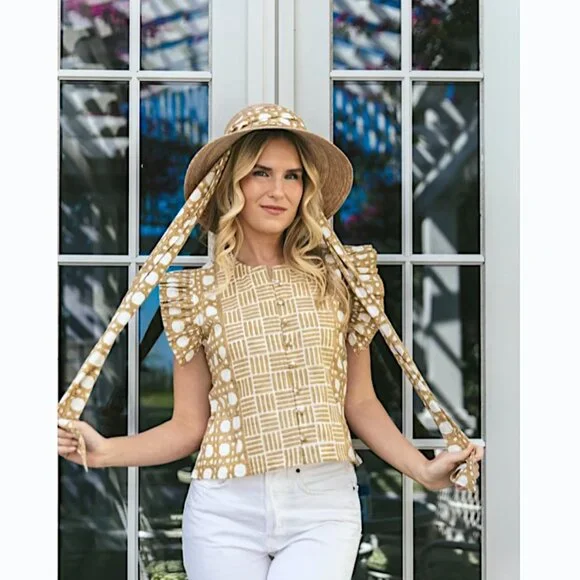 SUE SARTOR Fairfield Basketweave Top & Midi Skirt SET Caning Collection Tan - Picture 3 of 13